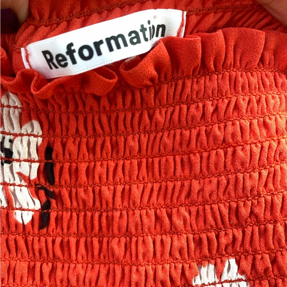 Reformation Inka Dress (Chiquita) Size M Floral Smocked Square neck Shot Sleeve - Picture 5 of 10